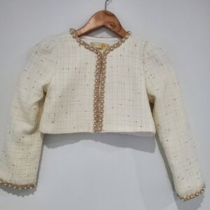 BLINK BLANK Designer Girls Cropped Blazer s7-8 Cream-Pearl 💥retail $168
